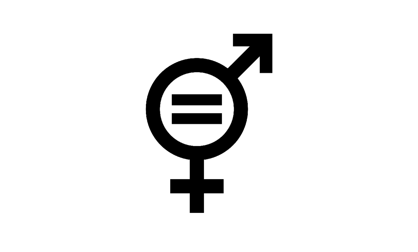 Die beiden Zeichen für männlich und weiblich, ein Pfeil nach oben und ein Kreuz nach unten, miteinander verbunden, in der Mitte ein Gleichheitszeichen.