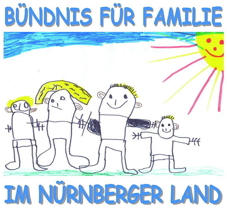 Das Logo des Bündnisses für Familie: Eine Kinderzeichnung, die eine vierköpfige Familie zeigt.