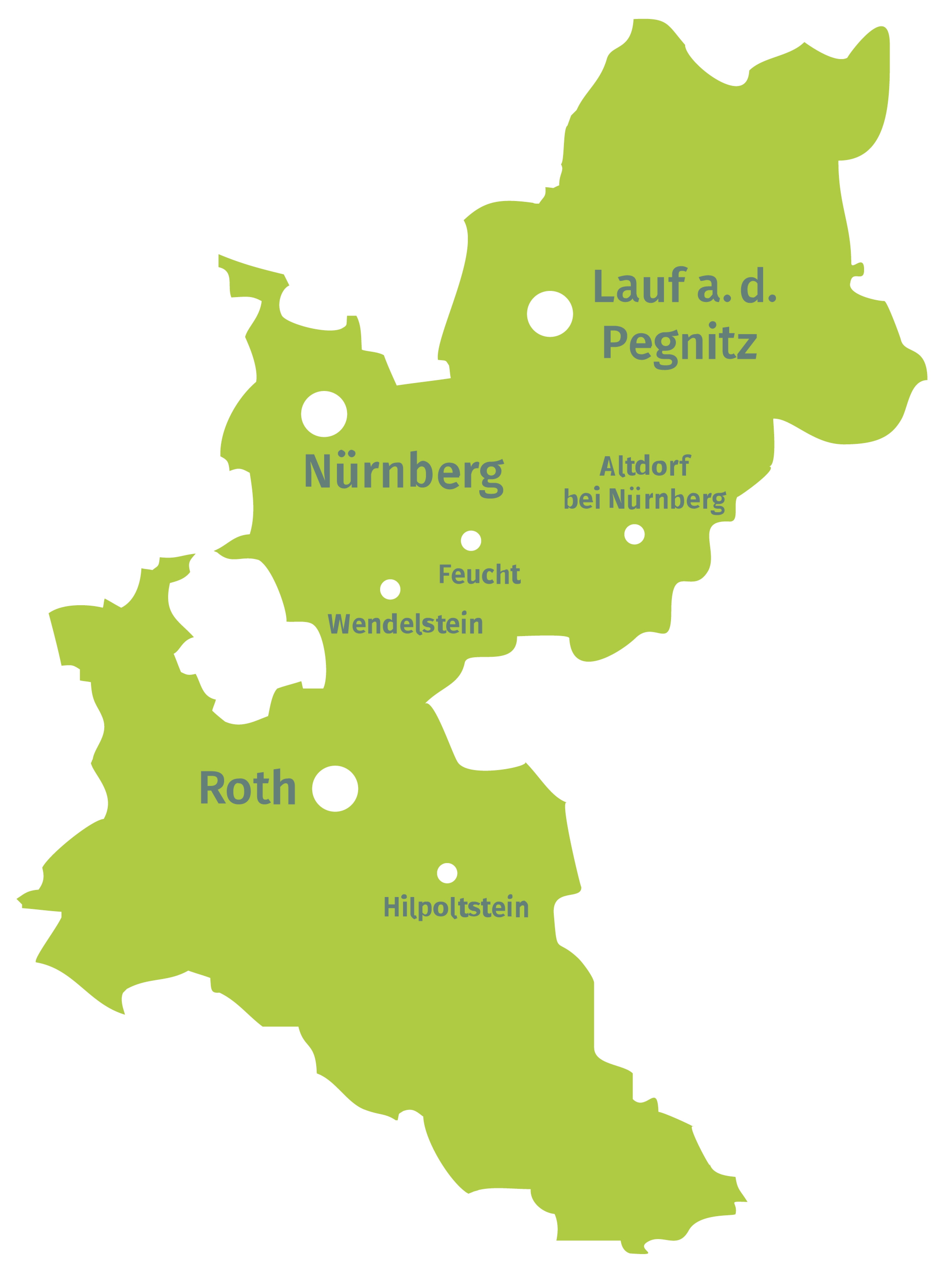 Das Gebiet der Öko-Modellregion umfasst die Stadt Nürnberg sowie die Landkreise Nürnberger Land und Roth